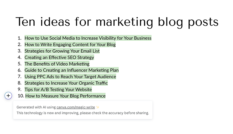 Canva Magic Write AI-text generator example